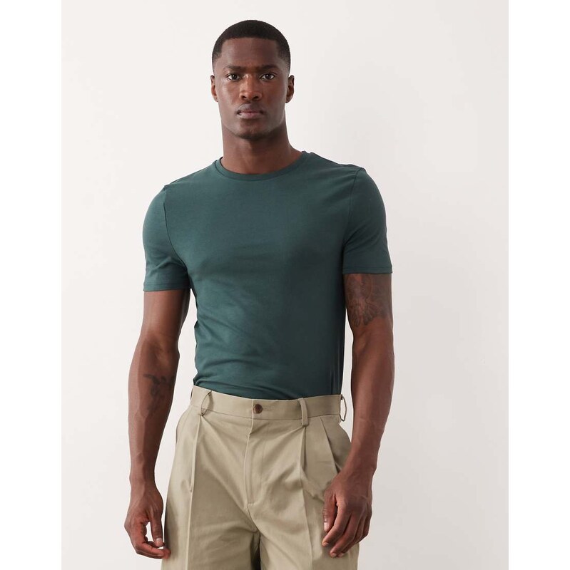 ASOS DESIGN Essentials muscle fit t-shirt in dark green