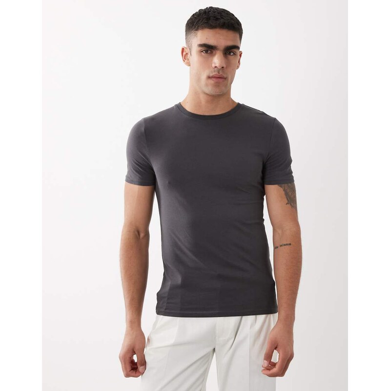 ASOS DESIGN Essentials muscle fit t-shirt in charcoal-Grey