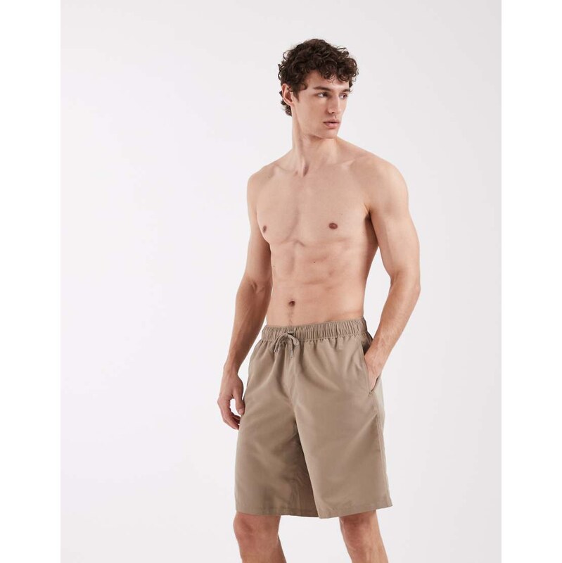 ASOS DESIGN swim shorts in long length in beige-Neutral
