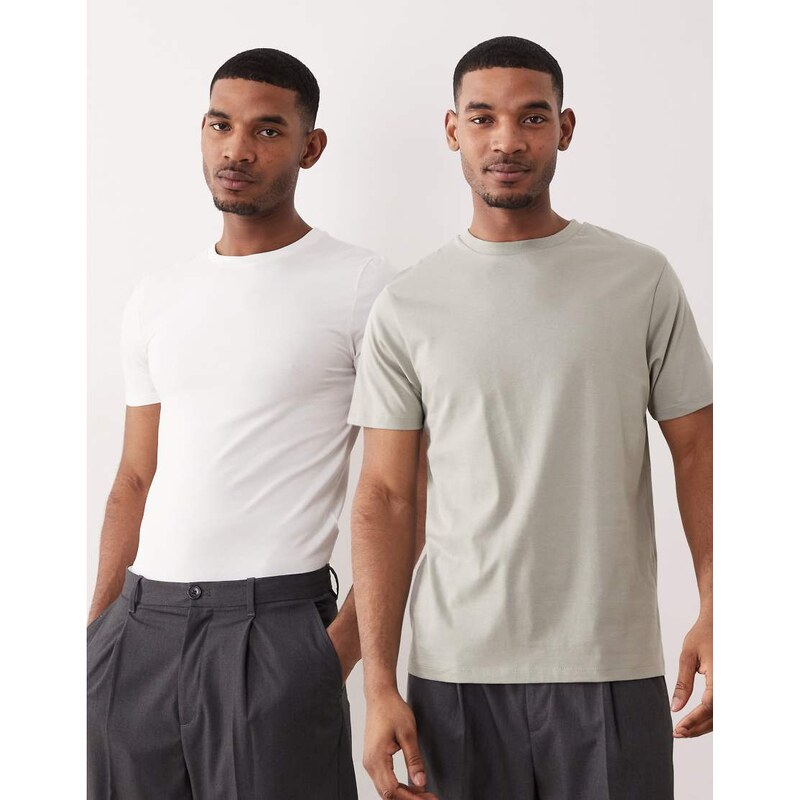 ASOS DESIGN Essentials 2 pack muscle fit t-shirts in white and