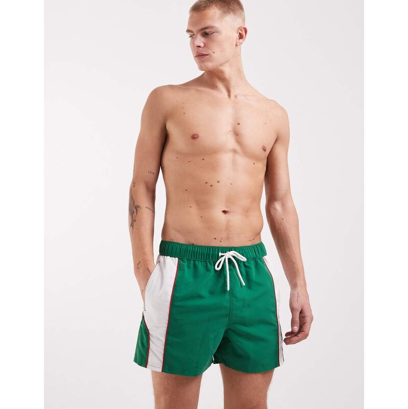 ASOS DESIGN swim shorts in short length with sporty panelling in