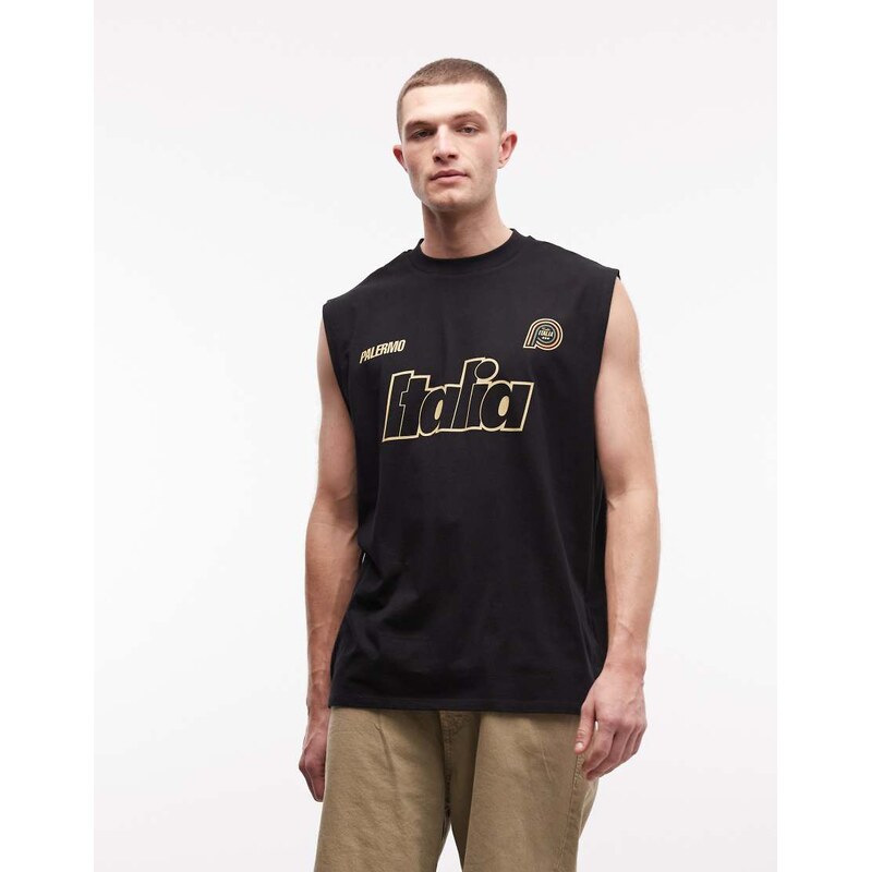 ASOS DESIGN oversized tank with Italia sports graphic in black