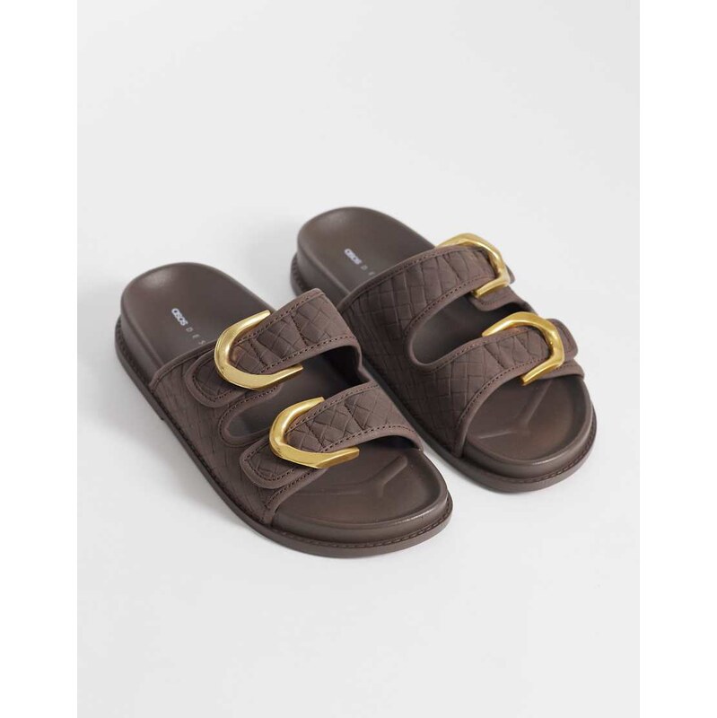 ASOS DESIGN Falcon double buckle footbed sandal in chocolate
