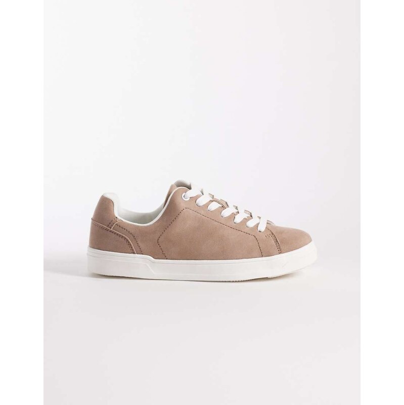 ASOS DESIGN Delta lace up trainer in sand suedette-Neutral 115409189