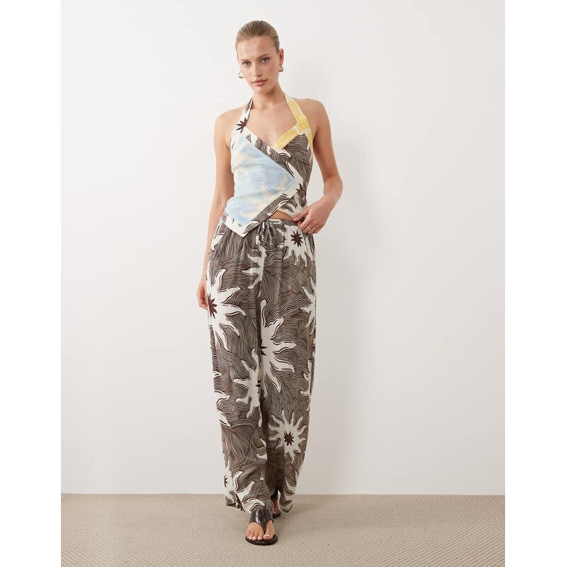 Never Fully Dressed wide leg drawstring trouser co-ord in brown