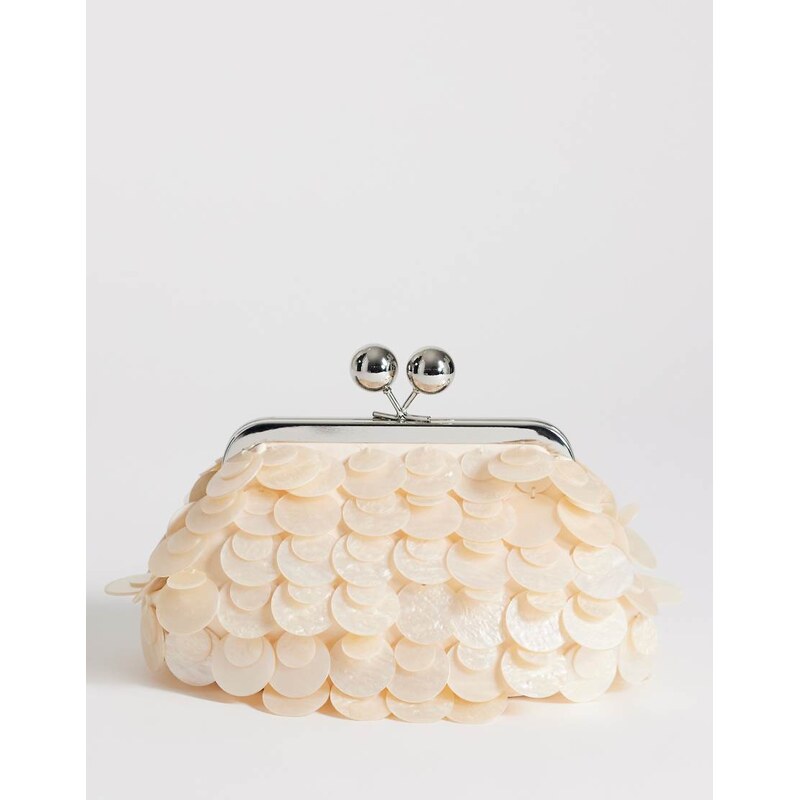 Topshop Maeve small embellished clutch in off white