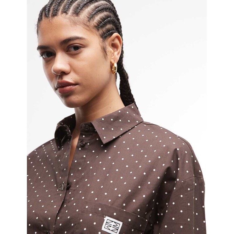 Noisy May oversized shirt co-ord in chocolate polka-Brown