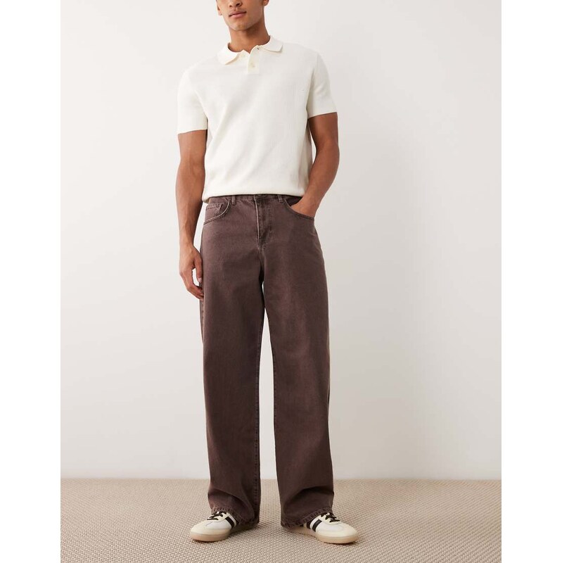 ASOS DESIGN baggy jeans in washed brown-Grey