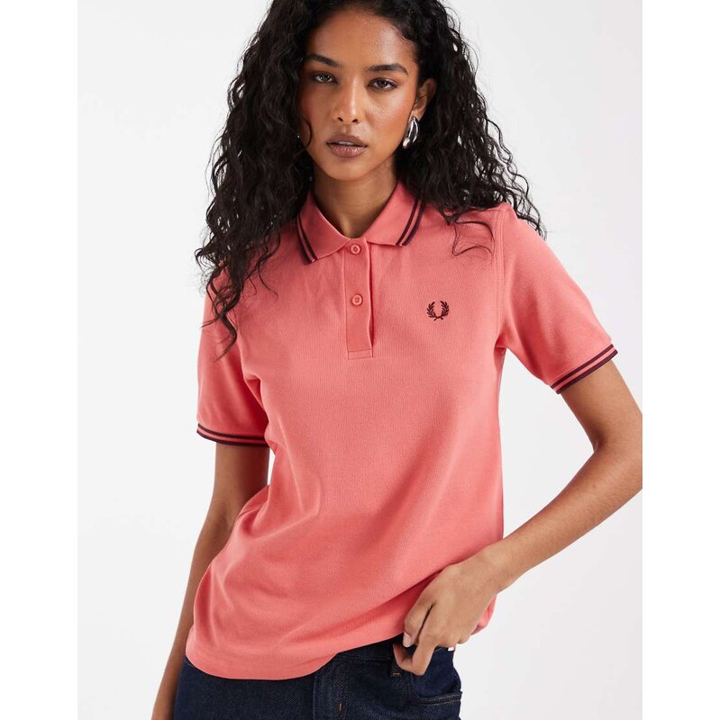 Fred Perry twin tipped polo shirt in red with burgundy tipping 115409256