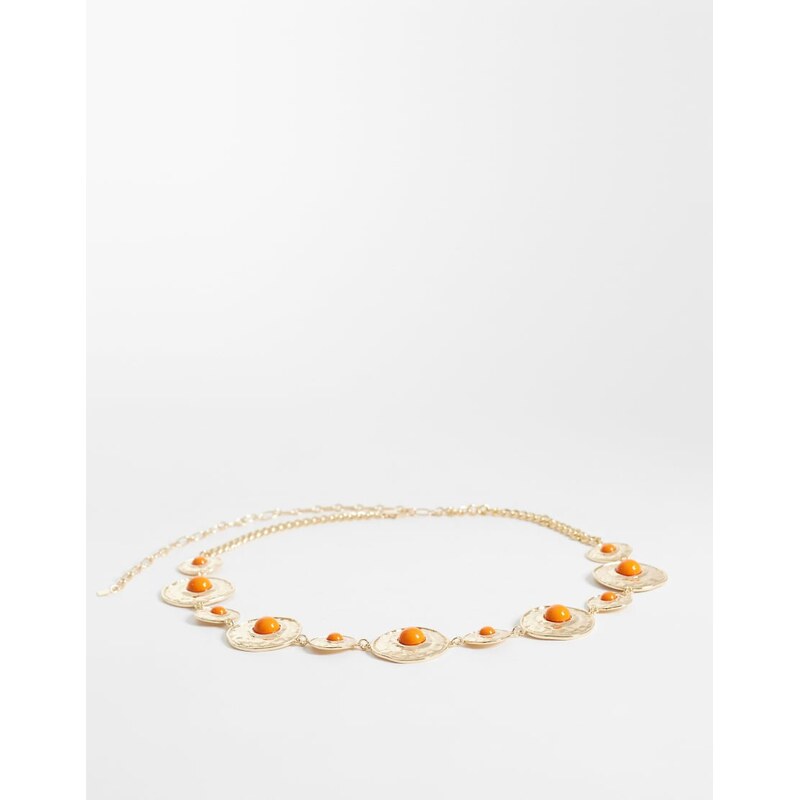 ASOS DESIGN waist and hip orange stone set chain belt in gold 115523171