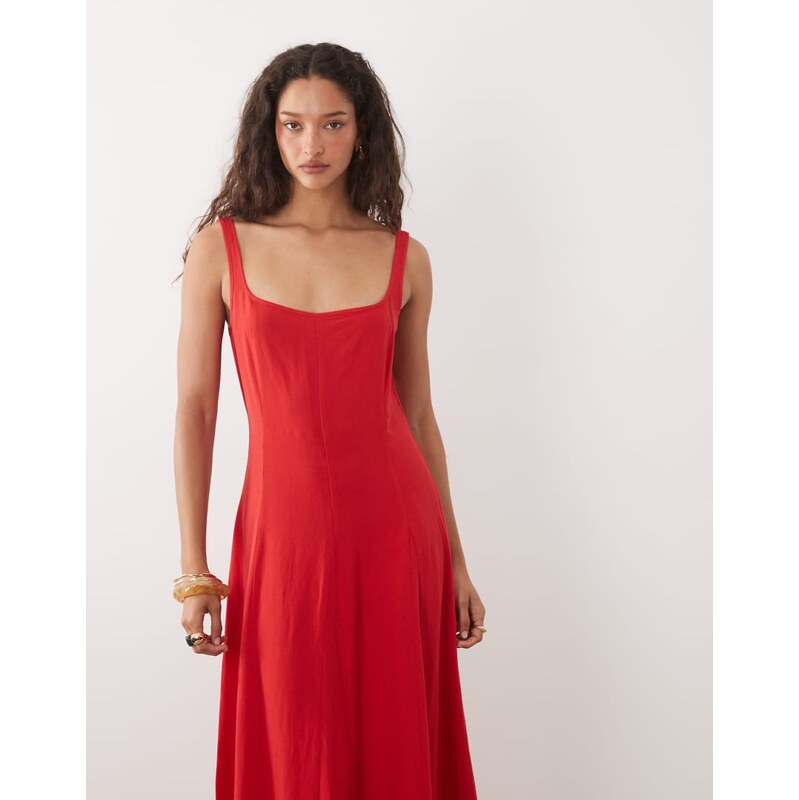 ASOS DESIGN linen blend seam detail maxi dress in red