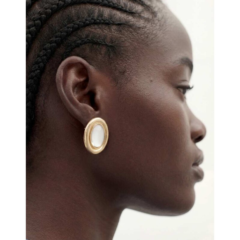 ASOS DESIGN stud earrings with clear stone set design in brushed