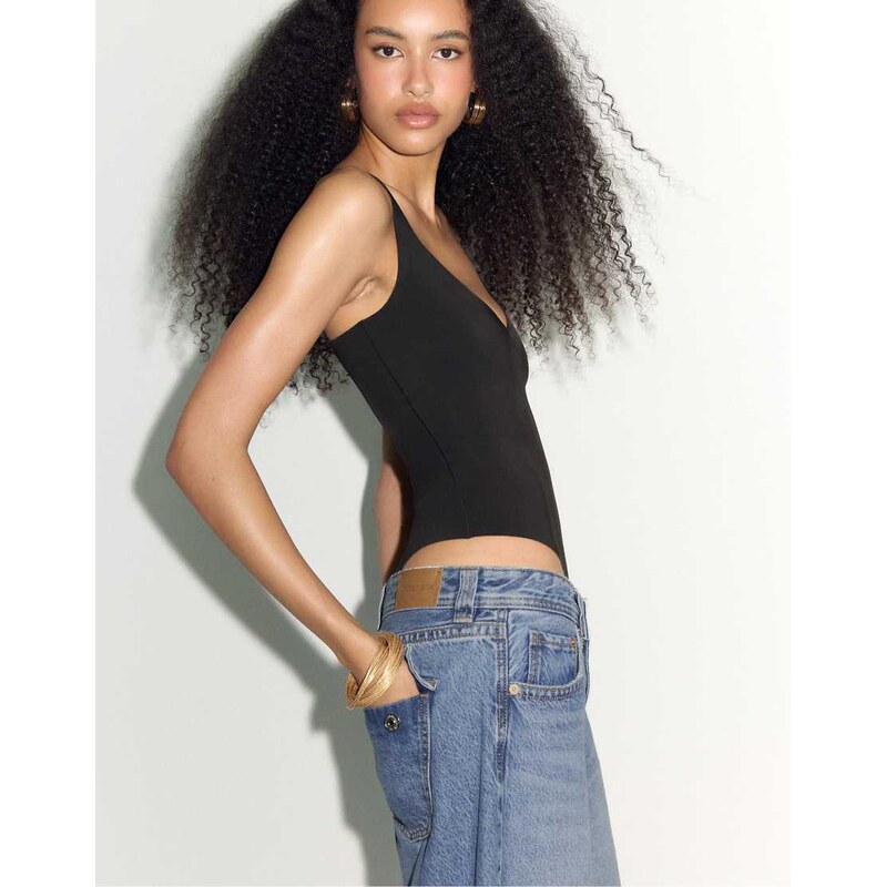 Stradivarius Compressor bodysuit in black 115409318