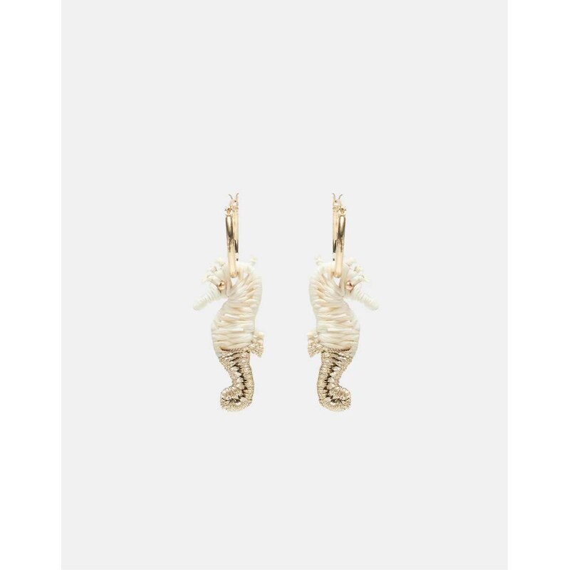 Stradivarius Seahorse earrings in ecru-White 115409322