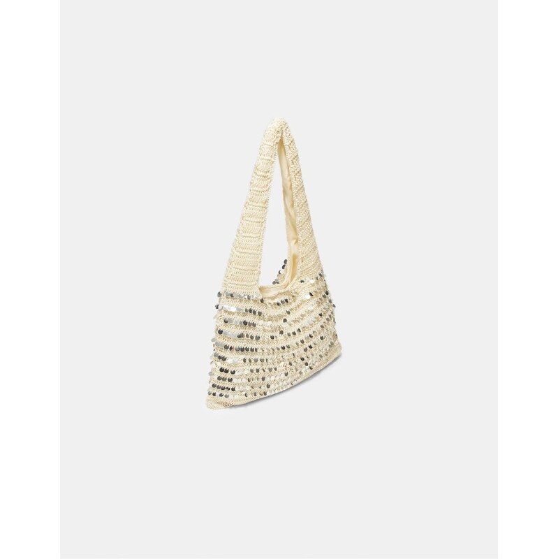 Stradivarius Sequin shoulder bag in ecru-White 115409324