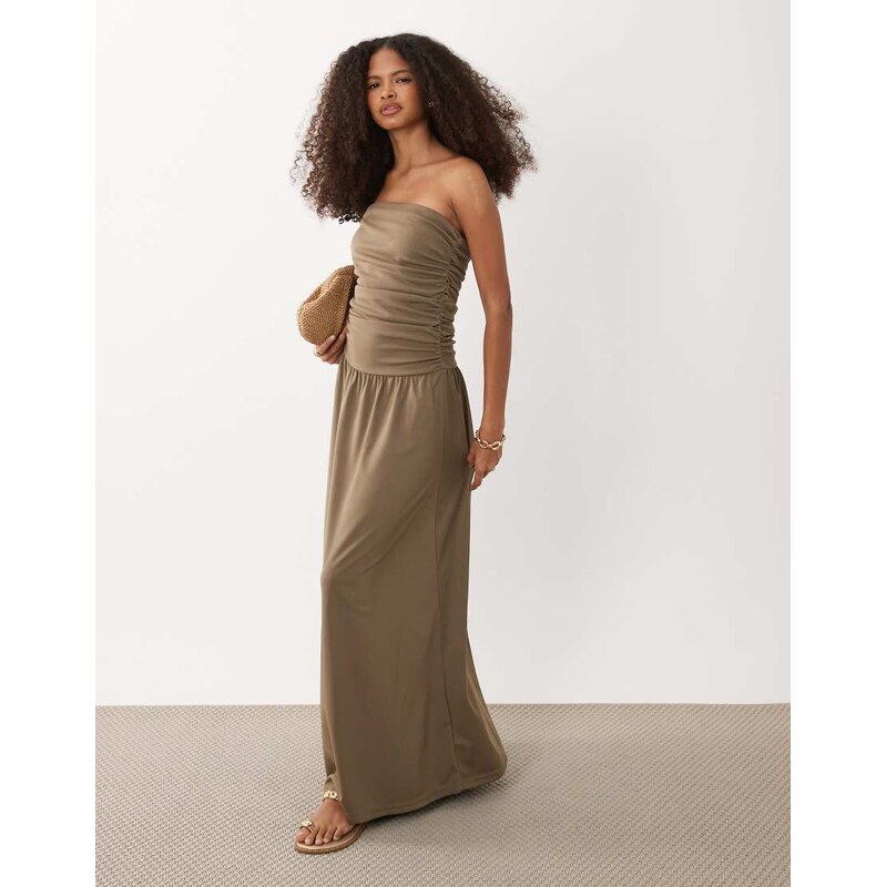 Brave Soul strapless maxi drop waist jersey dress in brown