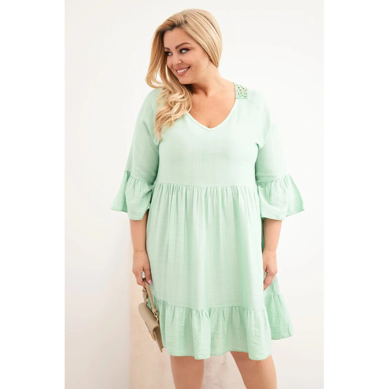 K-Fashion Dámské šaty Plus Size z viskózy s ažurovým zdobením