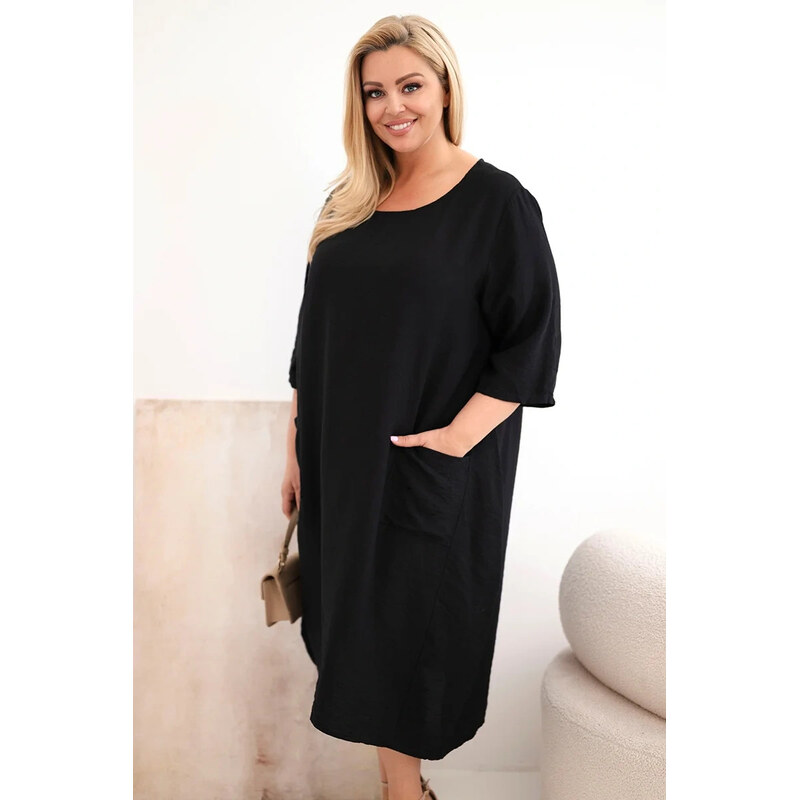 K-Fashion Dámské šaty Plus Size viskózové s kapsami krátký rukáv