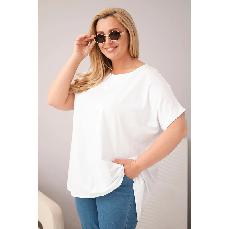 K-Fashion Dámská halenka Plus Size bavlněná s krátkým rukávem