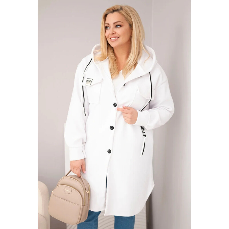 K-Fashion Dámský kabát Plus Size s kapucí zapínaný na knoflíky