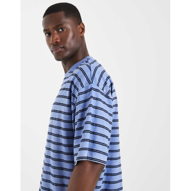 ASOS DESIGN boxy oversized t-shirt in blue washed stripe-Multi