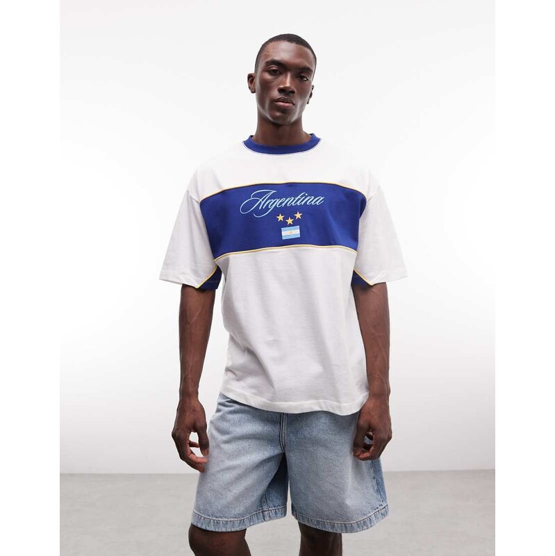 ASOS DESIGN oversized t-shirt with Argentina football graphic in white