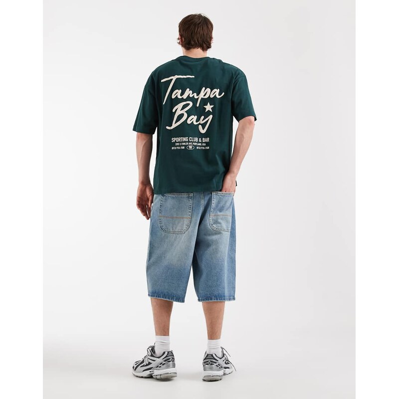 ASOS DESIGN oversized t-shirt with text back graphic in dark green
