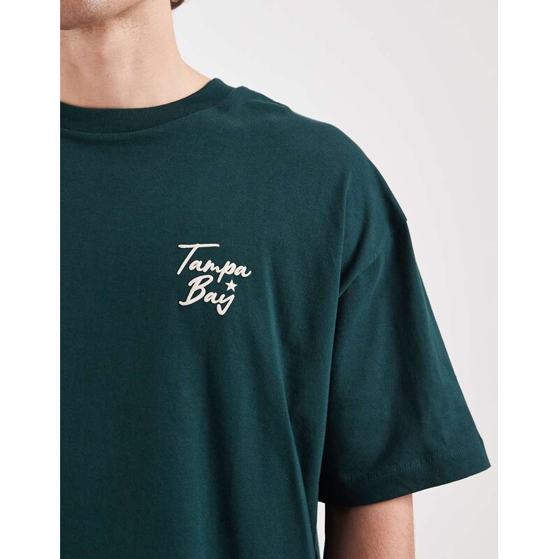 ASOS DESIGN oversized t-shirt with text back graphic in dark green