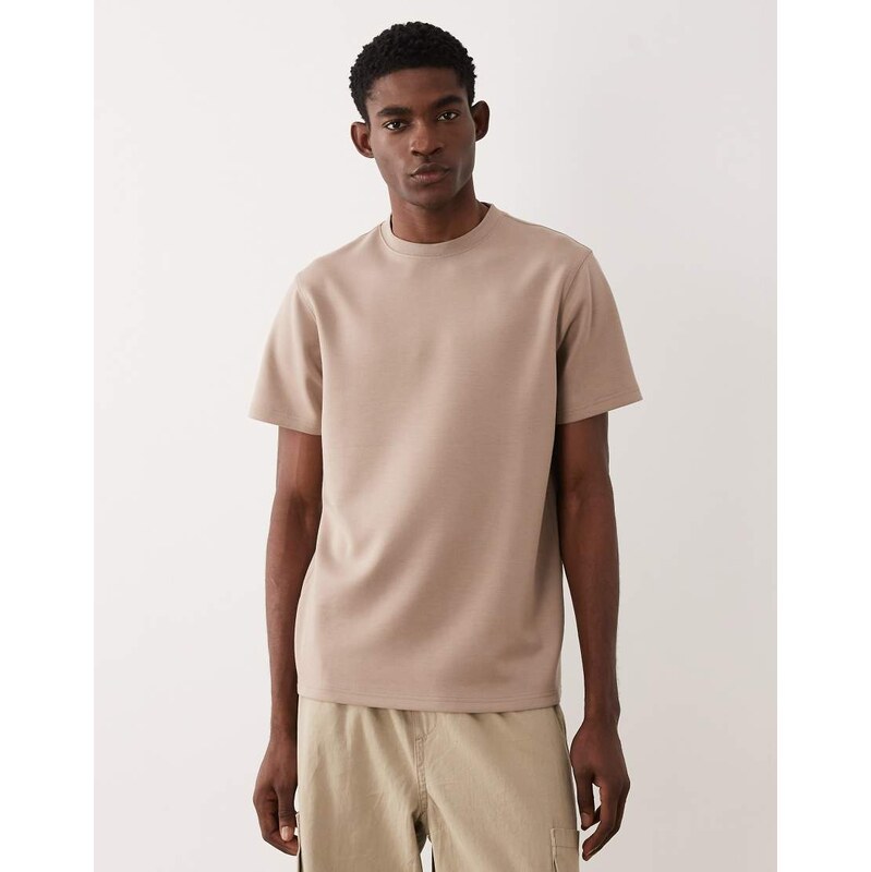 ASOS DESIGN luxe interlock regular fit t-shirt in beige-Neutral