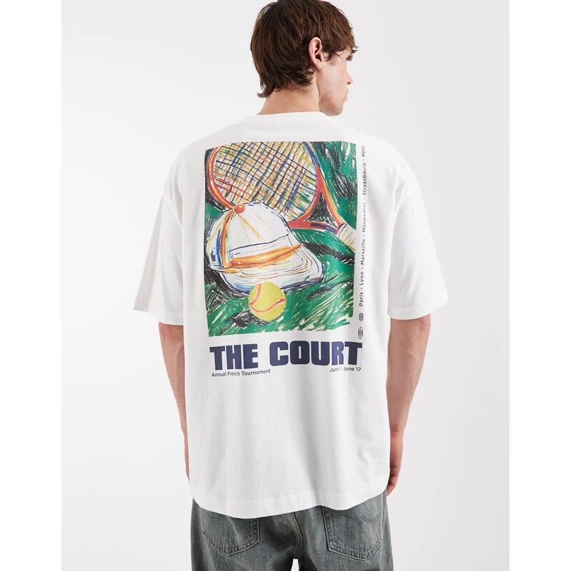 ASOS DESIGN oversized t-shirt with tennis graphic in white