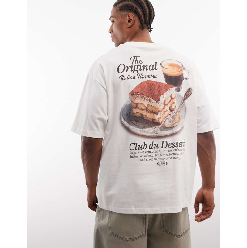 ASOS DESIGN oversized t-shirt with tiramisu graphic in off white