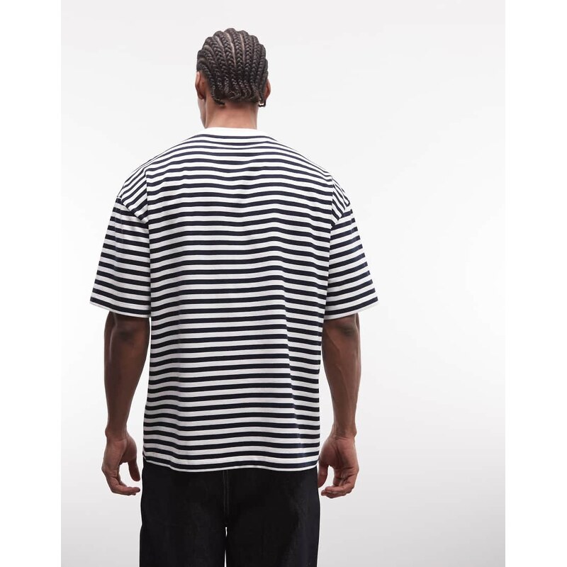ASOS DESIGN oversized t-shirt with puff print text in navy stripe-Multi
