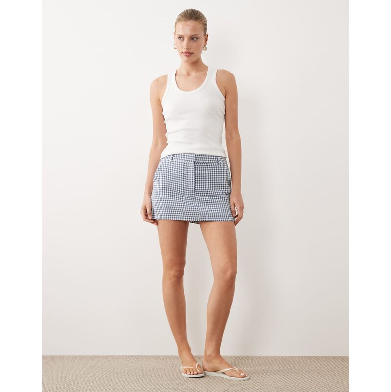 Abercrombie & Fitch linen rich mini skort in blue gingham