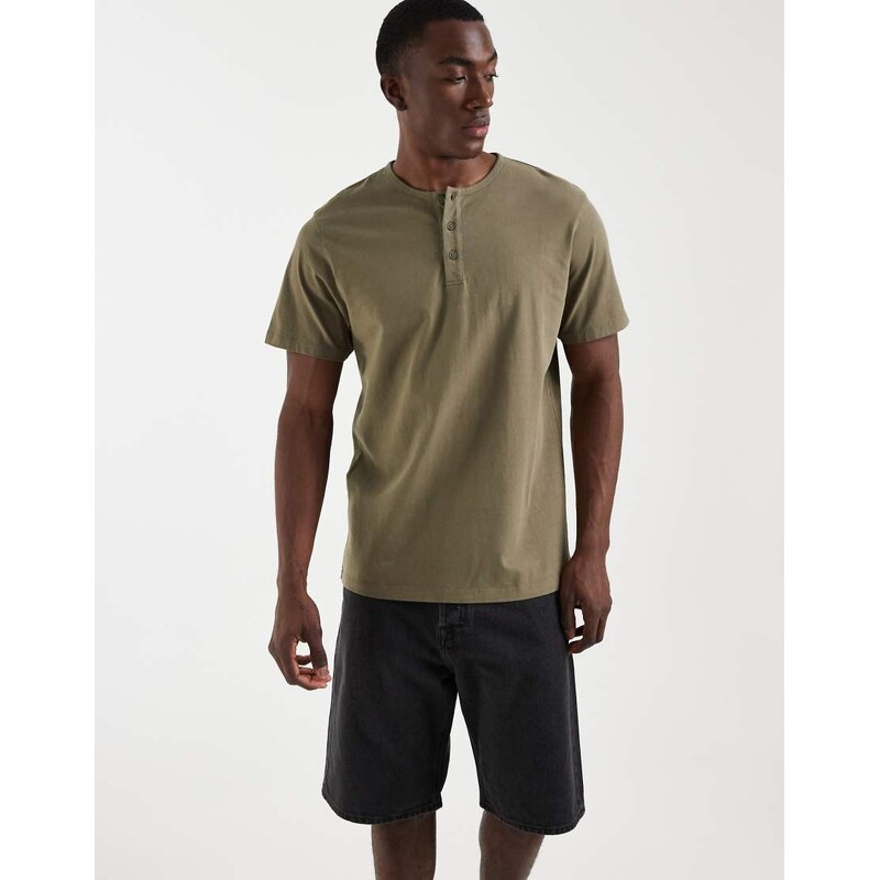 ASOS DESIGN heavyweight regular fit t-shirt with henley neck in