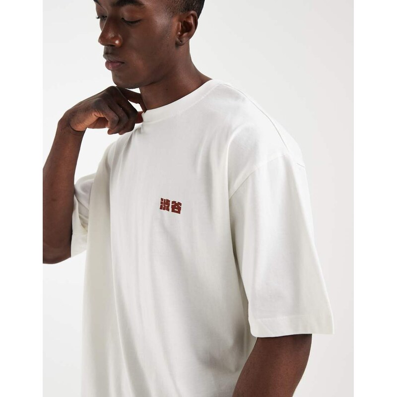 ASOS DESIGN oversized t-shirt with red Kyoto text print in white