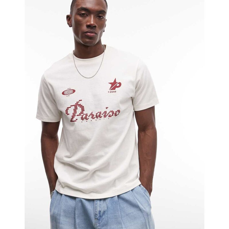 ASOS DESIGN t-shirt with football placement in off white