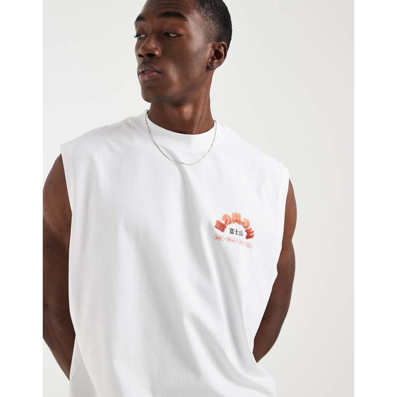 ASOS DESIGN oversized tank with Mount Fuji graphic in white