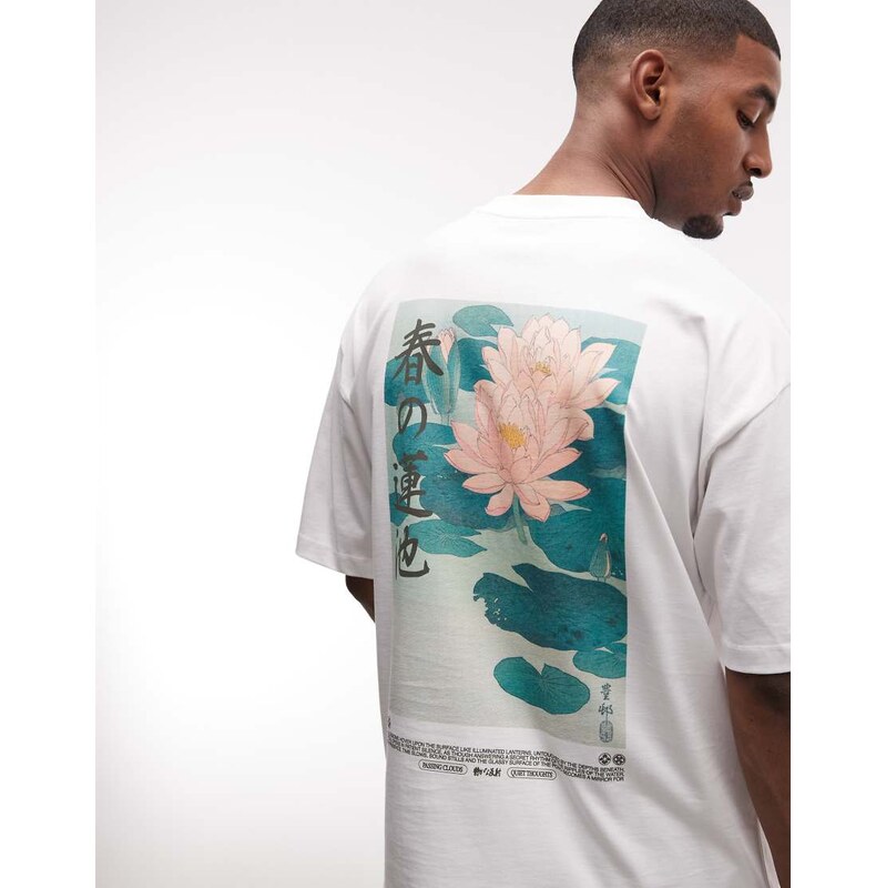 ASOS DESIGN oversized t-shirt with water lily graphic in white
