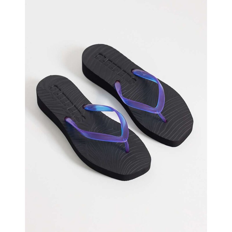 SLEEPERS tapered platform flip flops in luminous blue