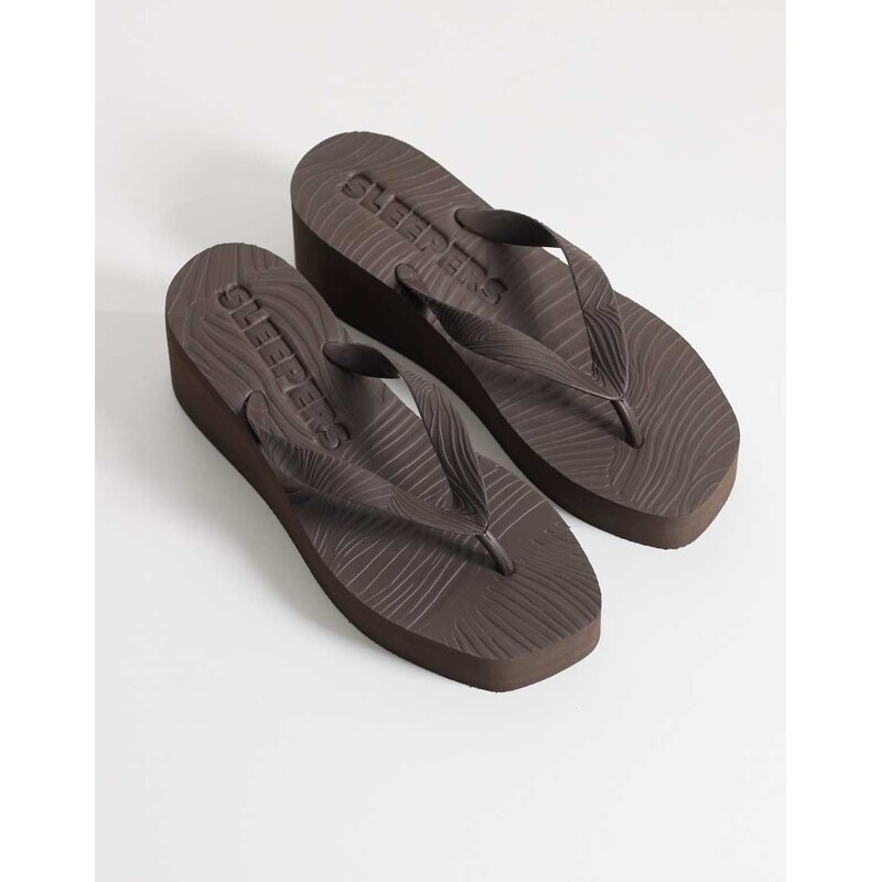 SLEEPERS high platform flip flops in brown 115520712