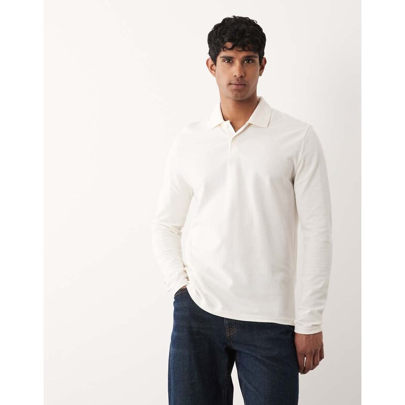 ASOS DESIGN Essentials regular fit long sleeve polo in cream