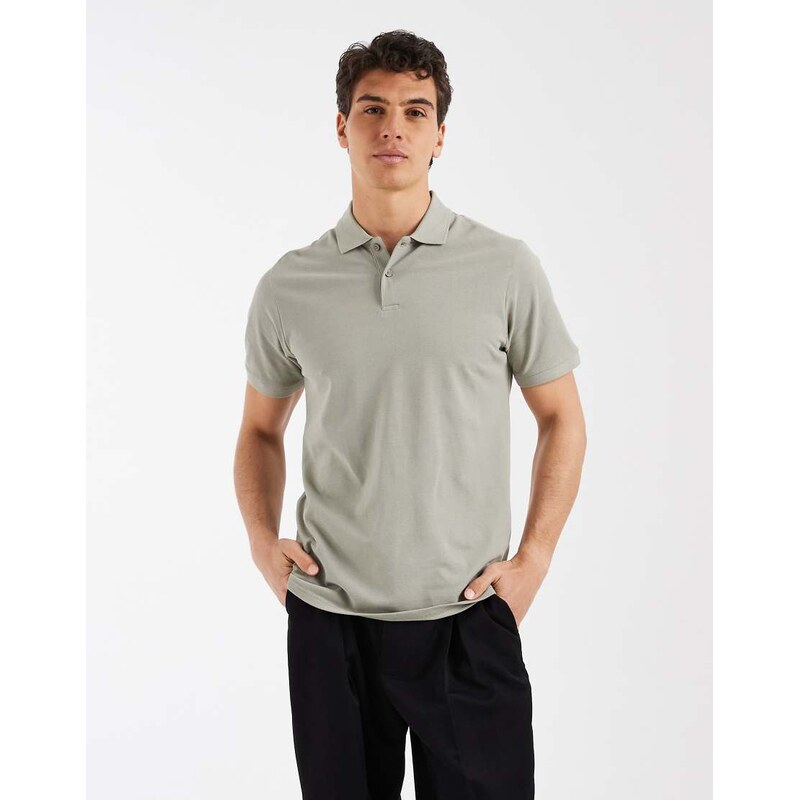 ASOS DESIGN Essentials regular fit polo in khaki pique-Green