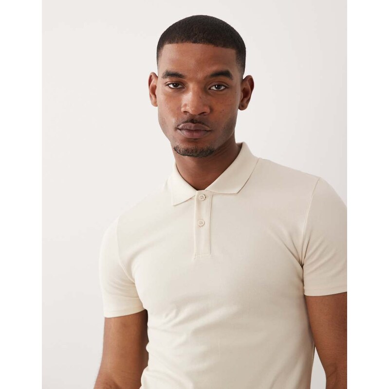 ASOS DESIGN Essentials muscle fit polo in charcoal pique-Neutral