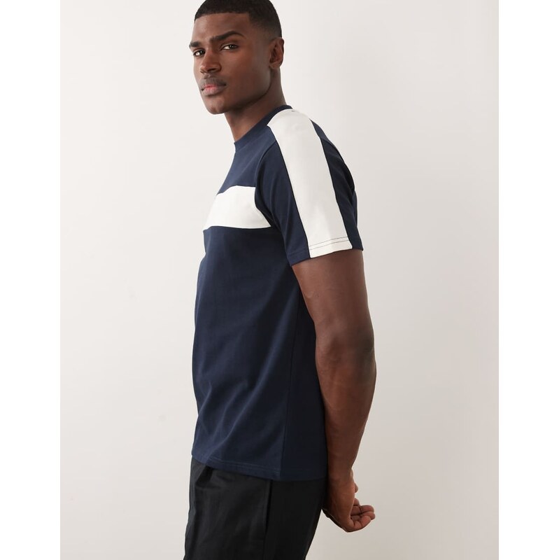ASOS DESIGN heavyweight regular fit t-shirt with contrast panels in navy