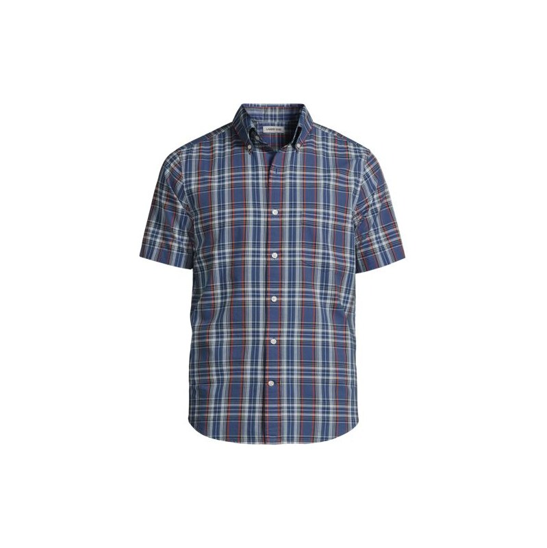 Madras Shirt, Men, size: M, regular, Blue, Cotton, by Lands End