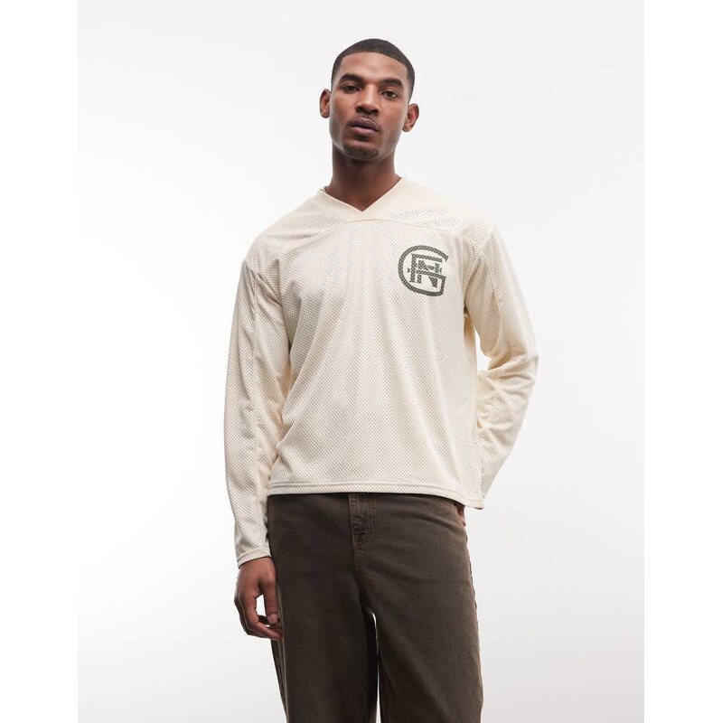 Good For Nothing oversized long sleeve hockey jersey in off