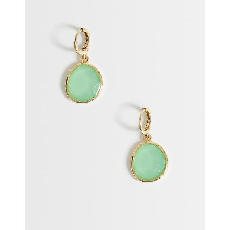 DesignB London stone drop huggie hoop earrings in mint and gold 115487366