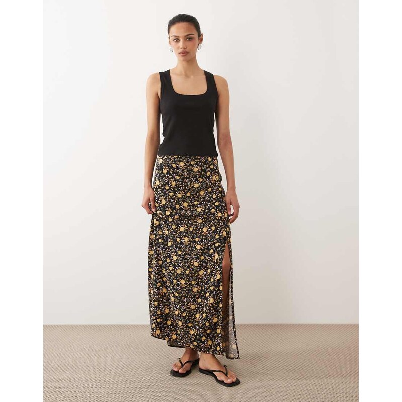 Miss Selfridge spun bias maxi skirt in brown floral-Multi