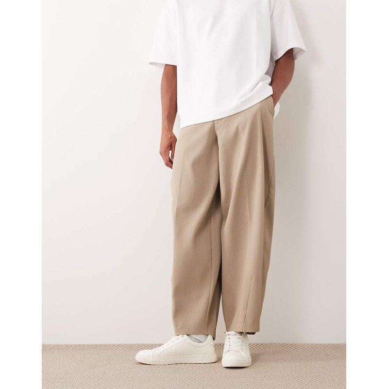 ASOS DESIGN tailored barrel leg trousers in stone rib texture