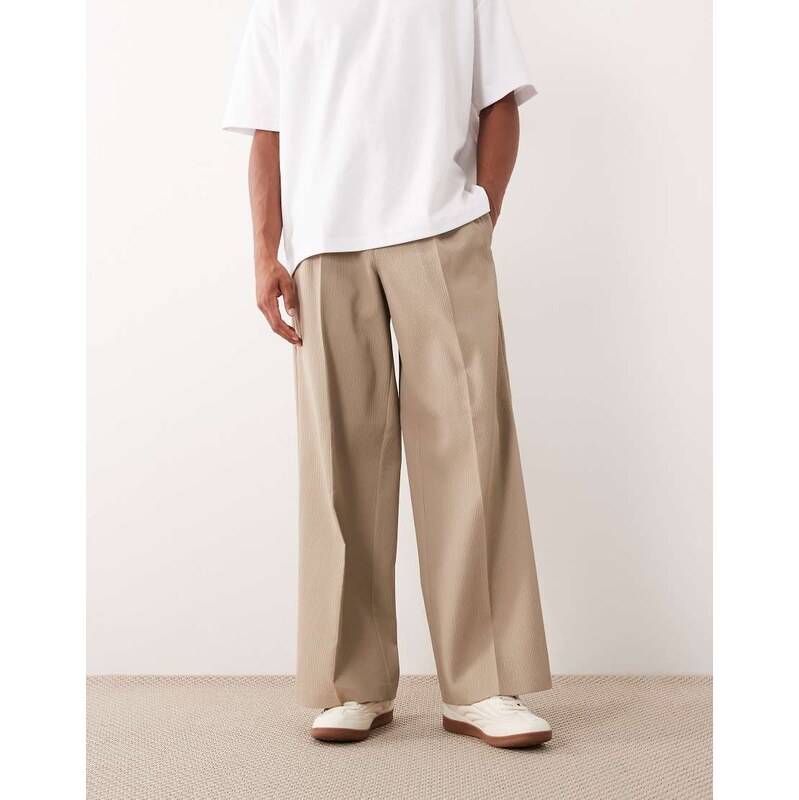 ASOS DESIGN tailored loose leg trousers in stone rib texture